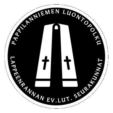 Mustassa ympyrässä papin stola ja tekstit Pappilanniemen luontopolku Lappeenrannan ev. lut. seurakunnat