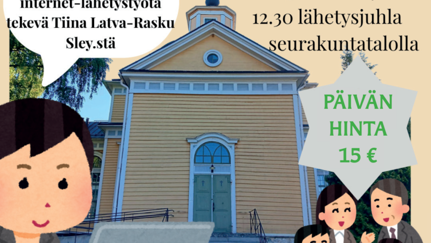 Taipalsaaren kirkko, piirrettyjä ihmisiä ympärillä keskustelemassa