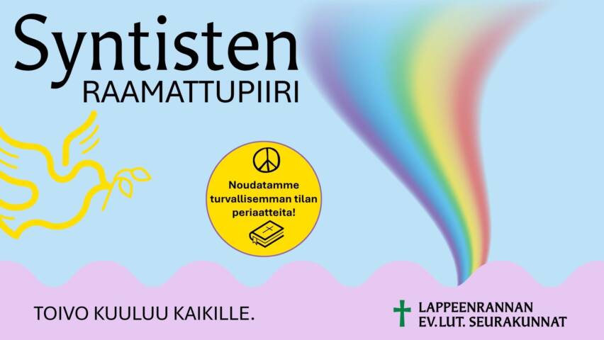 Värikäs mainoskuva syntisten raamattupiiri. Noudatamme turvallisemman tilan periaatteita.